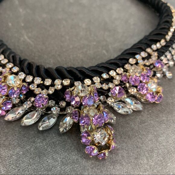 Banana Republic black Satin Rope & purple Crystal Rhinestone Necklace - Picture 5 of 9